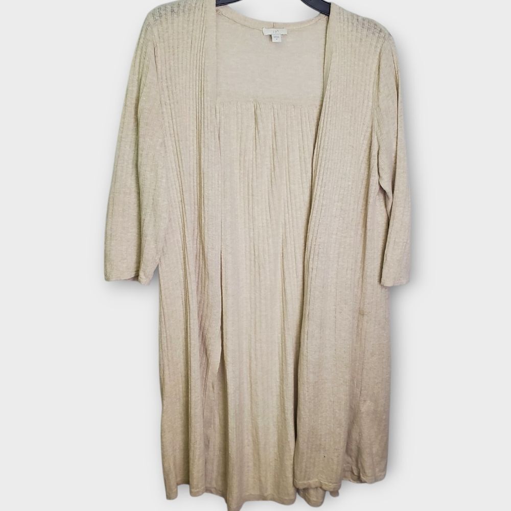 J. Jill Ribbed Linen Blend Button Longline Cardigan Beige Medium